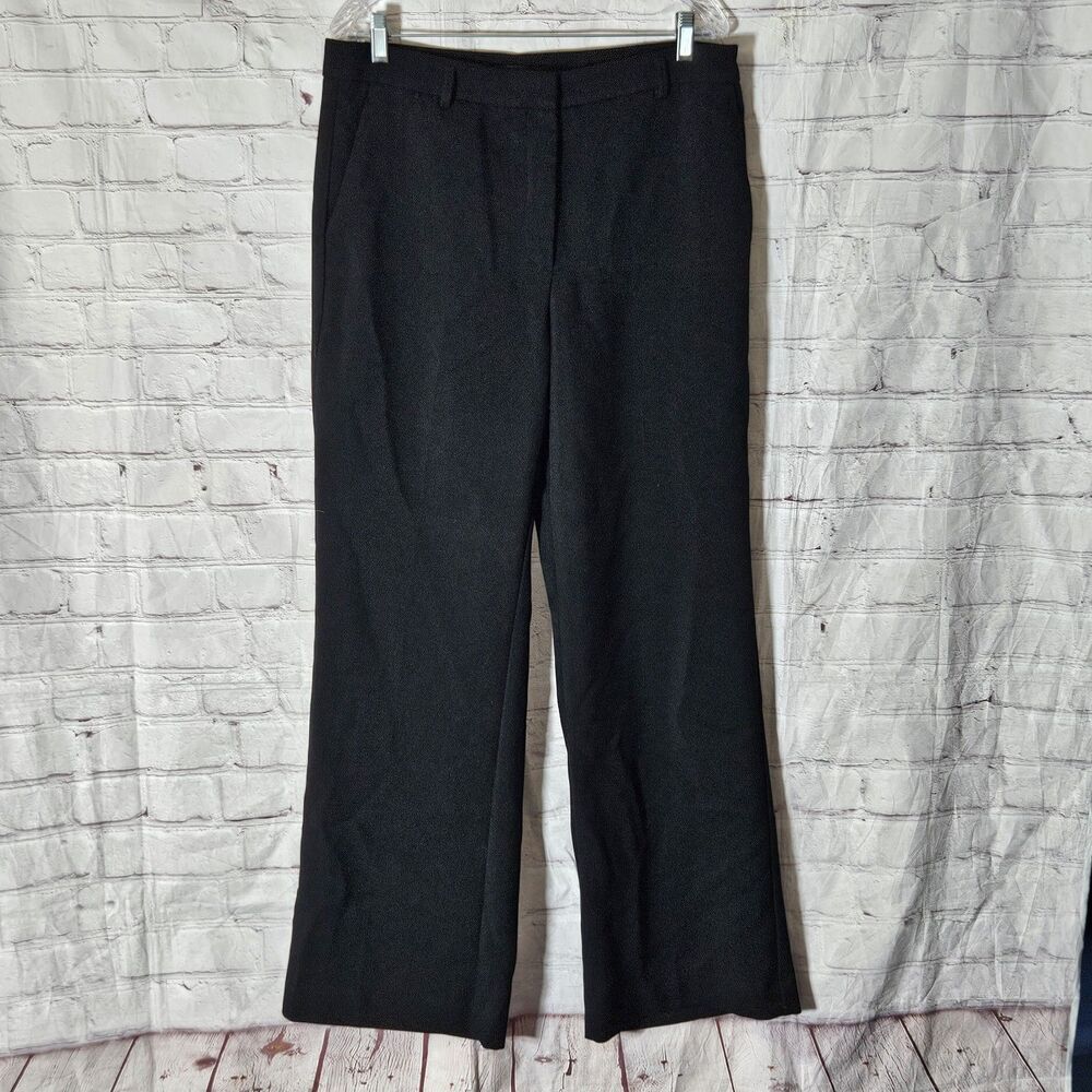 Ann Taylor Wide Leg Pants Size 12 Black Textured Stretch Trousers Career